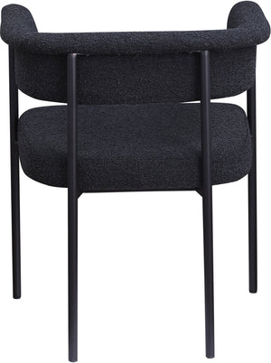 Meridian Furniture Malin Upholstered Dining Chair with Matte Black Iron Frame for Modern Rooms Black Boucle Fabric 410Black-C