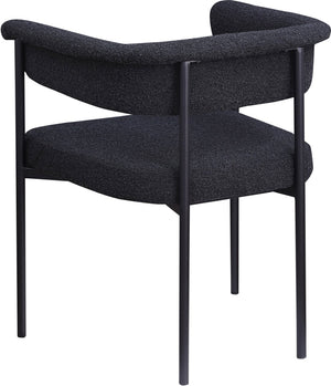 Meridian Furniture Malin Upholstered Dining Chair with Matte Black Iron Frame for Modern Rooms Black Boucle Fabric 410Black-C
