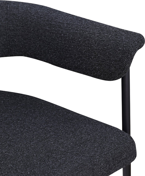 Meridian Furniture Malin Upholstered Dining Chair with Matte Black Iron Frame for Modern Rooms Black Boucle Fabric 410Black-C
