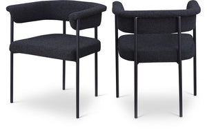 Meridian Furniture Malin Upholstered Dining Chair with Matte Black Iron Frame for Modern Rooms Black Boucle Fabric 410Black-C