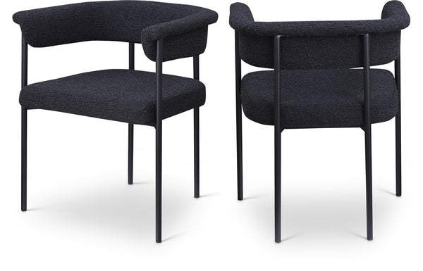 Meridian Furniture Malin Upholstered Dining Chair with Matte Black Iron Frame for Modern Rooms Black Boucle Fabric 410Black-C
