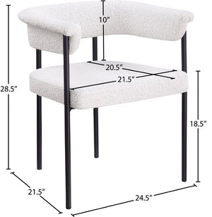 Meridian Furniture Malin Upholstered Dining Chair with Matte Black Iron Frame for Modern Rooms Cream Boucle Fabric 410Cream-C