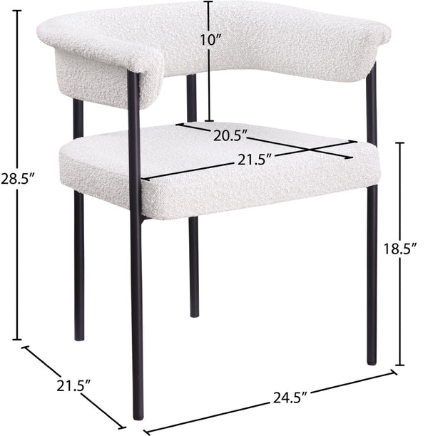 Meridian Furniture Malin Upholstered Dining Chair with Matte Black Iron Frame for Modern Rooms Cream Boucle Fabric 410Cream-C