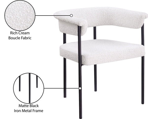Meridian Furniture Malin Upholstered Dining Chair with Matte Black Iron Frame for Modern Rooms Cream Boucle Fabric 410Cream-C
