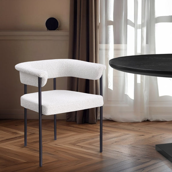 Meridian Furniture Malin Upholstered Dining Chair with Matte Black Iron Frame for Modern Rooms Cream Boucle Fabric 410Cream-C