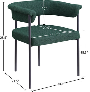 Meridian Furniture Malin Upholstered Dining Chair with Matte Black Iron Frame for Modern Rooms Green Boucle Fabric 410Green-C