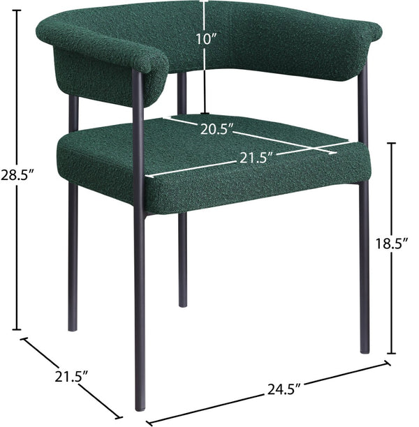 Meridian Furniture Malin Upholstered Dining Chair with Matte Black Iron Frame for Modern Rooms Green Boucle Fabric 410Green-C