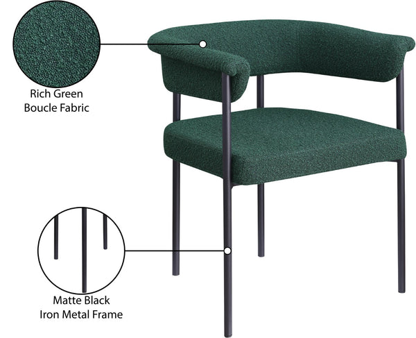 Meridian Furniture Malin Upholstered Dining Chair with Matte Black Iron Frame for Modern Rooms Green Boucle Fabric 410Green-C