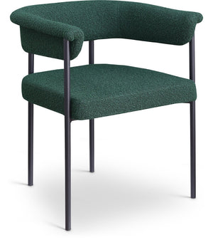 Meridian Furniture Malin Upholstered Dining Chair with Matte Black Iron Frame for Modern Rooms Green Boucle Fabric 410Green-C