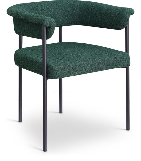 Meridian Furniture Malin Upholstered Dining Chair with Matte Black Iron Frame for Modern Rooms Green Boucle Fabric 410Green-C