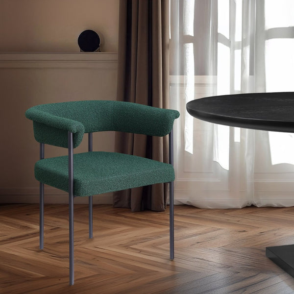 Meridian Furniture Malin Upholstered Dining Chair with Matte Black Iron Frame for Modern Rooms Green Boucle Fabric 410Green-C