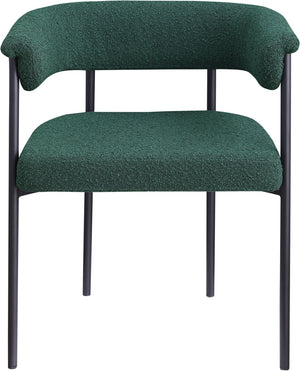 Meridian Furniture Malin Upholstered Dining Chair with Matte Black Iron Frame for Modern Rooms Green Boucle Fabric 410Green-C
