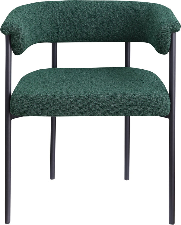 Meridian Furniture Malin Upholstered Dining Chair with Matte Black Iron Frame for Modern Rooms Green Boucle Fabric 410Green-C