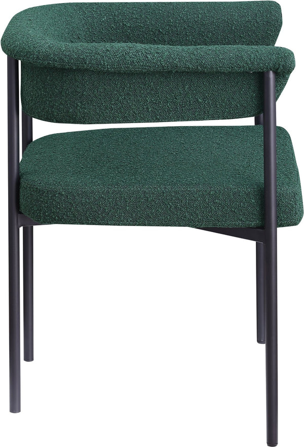 Meridian Furniture Malin Upholstered Dining Chair with Matte Black Iron Frame for Modern Rooms Green Boucle Fabric 410Green-C