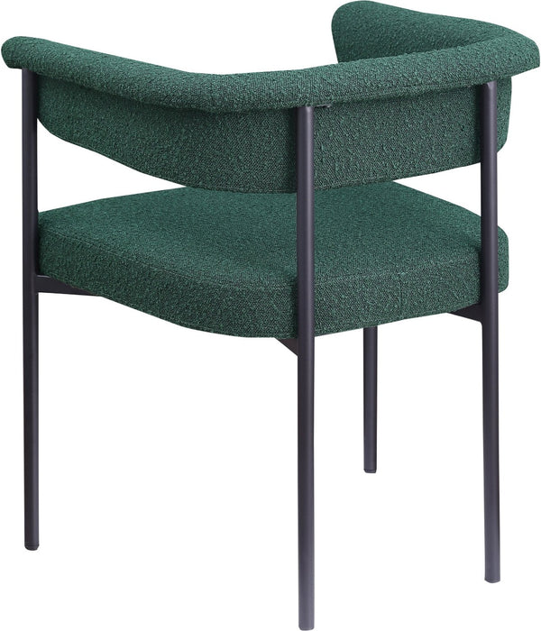 Meridian Furniture Malin Upholstered Dining Chair with Matte Black Iron Frame for Modern Rooms Green Boucle Fabric 410Green-C