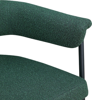 Meridian Furniture Malin Upholstered Dining Chair with Matte Black Iron Frame for Modern Rooms Green Boucle Fabric 410Green-C