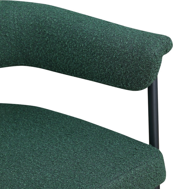 Meridian Furniture Malin Upholstered Dining Chair with Matte Black Iron Frame for Modern Rooms Green Boucle Fabric 410Green-C