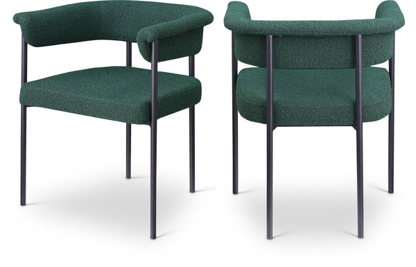 Meridian Furniture Malin Upholstered Dining Chair with Matte Black Iron Frame for Modern Rooms Green Boucle Fabric 410Green-C