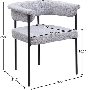 Meridian Furniture Malin Upholstered Dining Chair with Matte Black Iron Frame for Modern Rooms Grey Boucle Fabric 410Grey-C