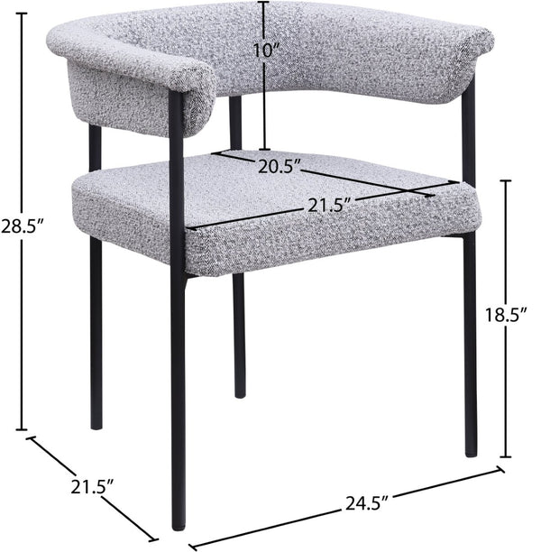 Meridian Furniture Malin Upholstered Dining Chair with Matte Black Iron Frame for Modern Rooms Grey Boucle Fabric 410Grey-C