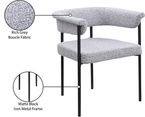 Meridian Furniture Malin Upholstered Dining Chair with Matte Black Iron Frame for Modern Rooms Grey Boucle Fabric 410Grey-C