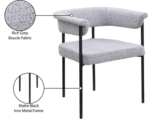 Meridian Furniture Malin Upholstered Dining Chair with Matte Black Iron Frame for Modern Rooms Grey Boucle Fabric 410Grey-C
