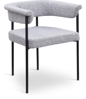 Meridian Furniture Malin Upholstered Dining Chair with Matte Black Iron Frame for Modern Rooms Grey Boucle Fabric 410Grey-C