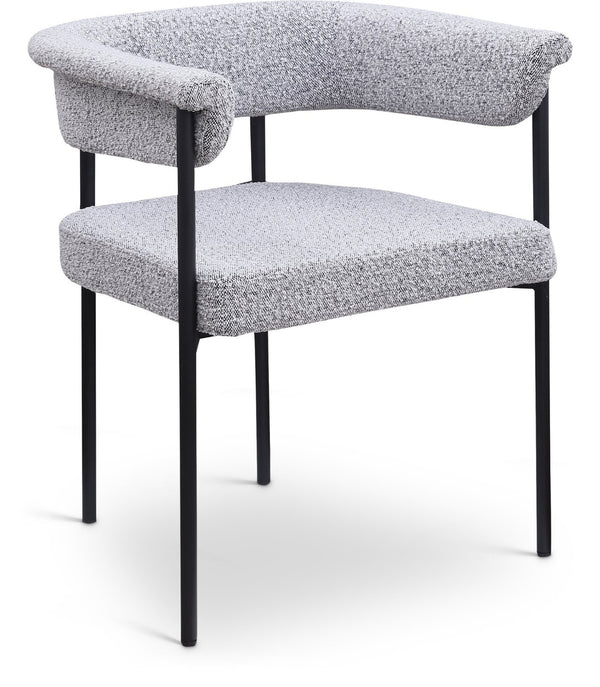 Meridian Furniture Malin Upholstered Dining Chair with Matte Black Iron Frame for Modern Rooms Grey Boucle Fabric 410Grey-C
