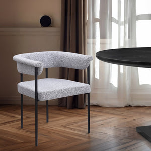 Meridian Furniture Malin Upholstered Dining Chair with Matte Black Iron Frame for Modern Rooms Grey Boucle Fabric 410Grey-C