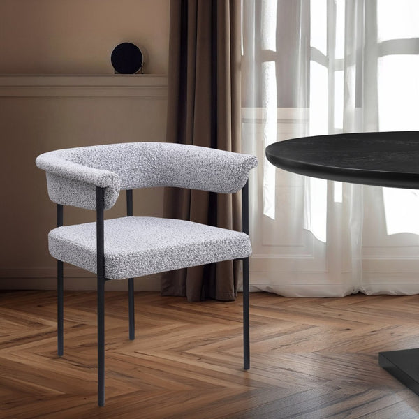 Meridian Furniture Malin Upholstered Dining Chair with Matte Black Iron Frame for Modern Rooms Grey Boucle Fabric 410Grey-C