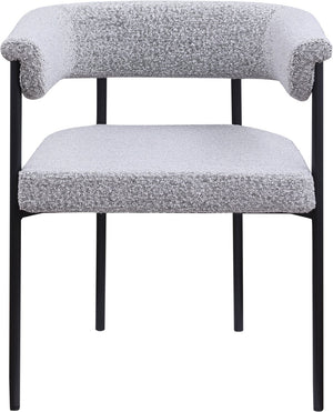 Meridian Furniture Malin Upholstered Dining Chair with Matte Black Iron Frame for Modern Rooms Grey Boucle Fabric 410Grey-C