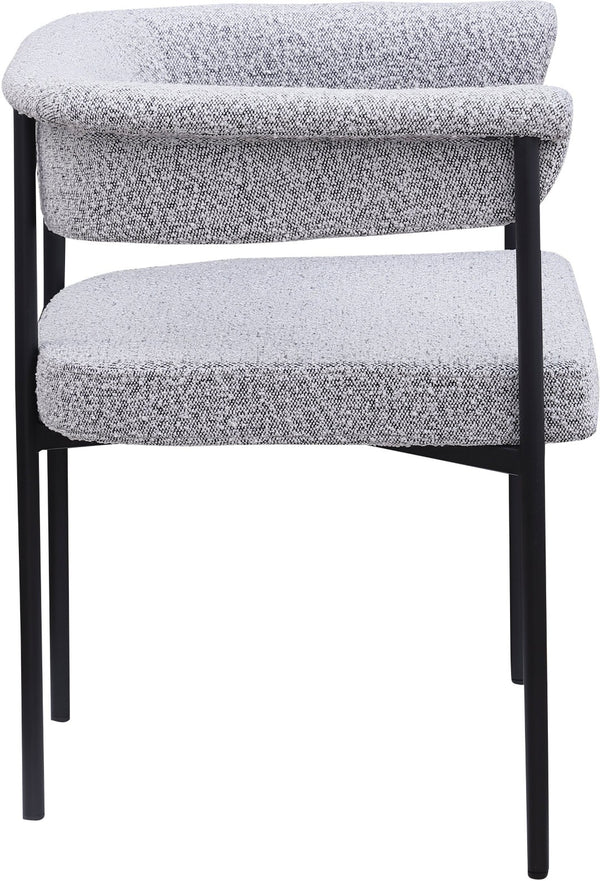 Meridian Furniture Malin Upholstered Dining Chair with Matte Black Iron Frame for Modern Rooms Grey Boucle Fabric 410Grey-C