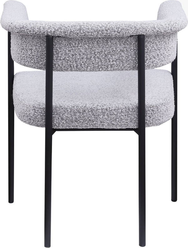 Meridian Furniture Malin Upholstered Dining Chair with Matte Black Iron Frame for Modern Rooms Grey Boucle Fabric 410Grey-C