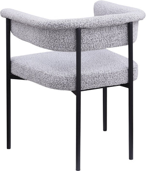 Meridian Furniture Malin Upholstered Dining Chair with Matte Black Iron Frame for Modern Rooms Grey Boucle Fabric 410Grey-C