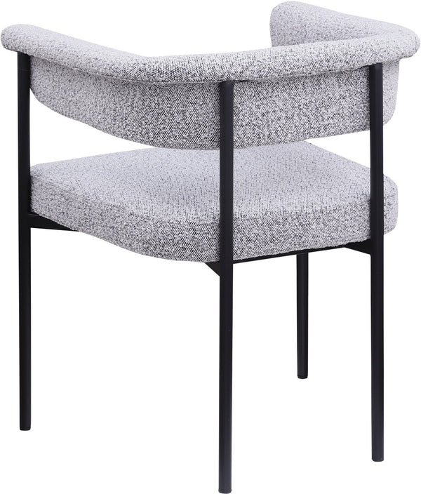 Meridian Furniture Malin Upholstered Dining Chair with Matte Black Iron Frame for Modern Rooms Grey Boucle Fabric 410Grey-C