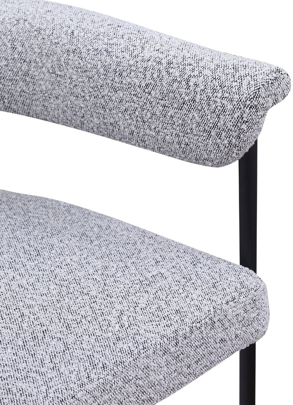 Meridian Furniture Malin Upholstered Dining Chair with Matte Black Iron Frame for Modern Rooms Grey Boucle Fabric 410Grey-C