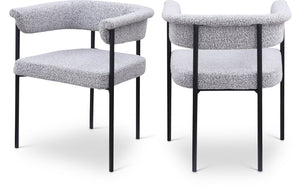 Meridian Furniture Malin Upholstered Dining Chair with Matte Black Iron Frame for Modern Rooms Grey Boucle Fabric 410Grey-C