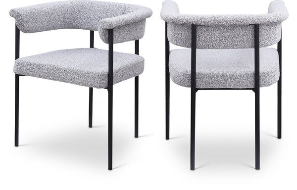 Meridian Furniture Malin Upholstered Dining Chair with Matte Black Iron Frame for Modern Rooms Grey Boucle Fabric 410Grey-C