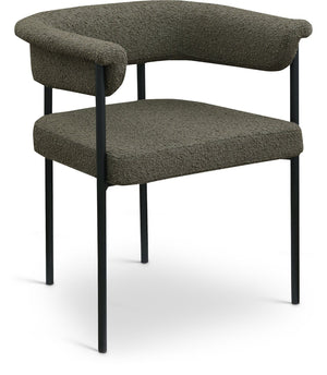 Meridian Furniture Malin Upholstered Dining Chair with Matte Black Iron Frame for Modern Rooms Olive Boucle Fabric 410Olive-C