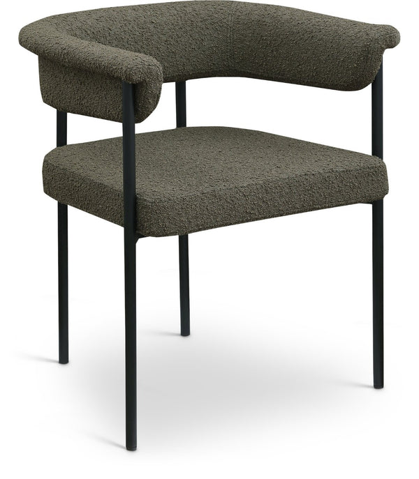 Meridian Furniture Malin Upholstered Dining Chair with Matte Black Iron Frame for Modern Rooms Olive Boucle Fabric 410Olive-C