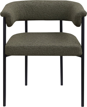 Meridian Furniture Malin Upholstered Dining Chair with Matte Black Iron Frame for Modern Rooms Olive Boucle Fabric 410Olive-C