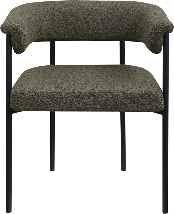 Meridian Furniture Malin Upholstered Dining Chair with Matte Black Iron Frame for Modern Rooms Olive Boucle Fabric 410Olive-C