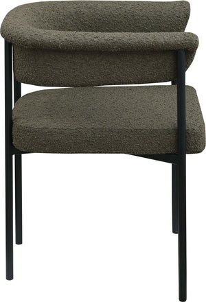 Meridian Furniture Malin Upholstered Dining Chair with Matte Black Iron Frame for Modern Rooms Olive Boucle Fabric 410Olive-C