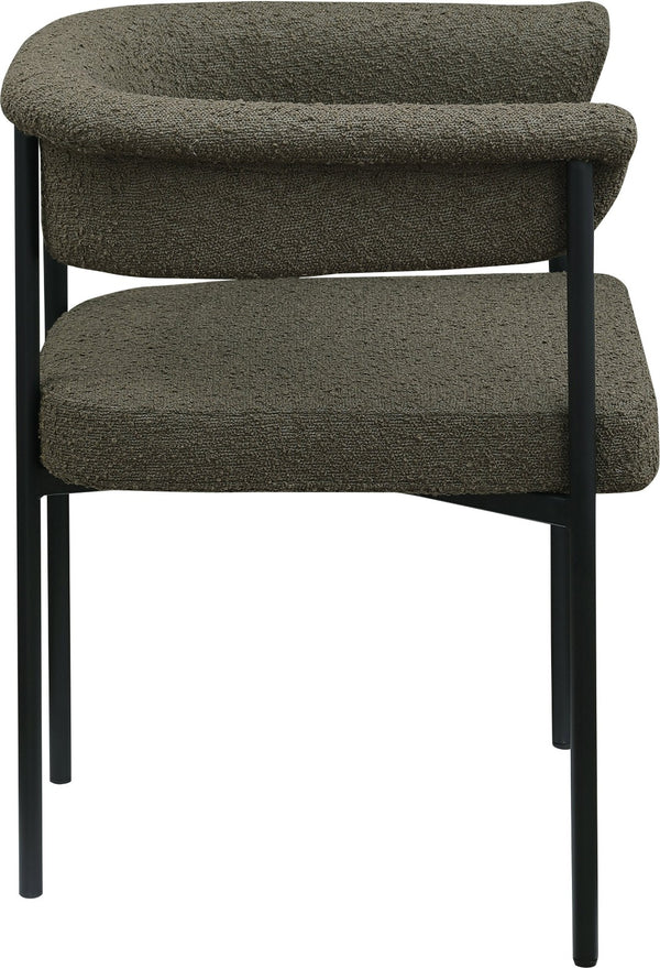 Meridian Furniture Malin Upholstered Dining Chair with Matte Black Iron Frame for Modern Rooms Olive Boucle Fabric 410Olive-C