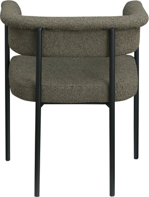Meridian Furniture Malin Upholstered Dining Chair with Matte Black Iron Frame for Modern Rooms Olive Boucle Fabric 410Olive-C