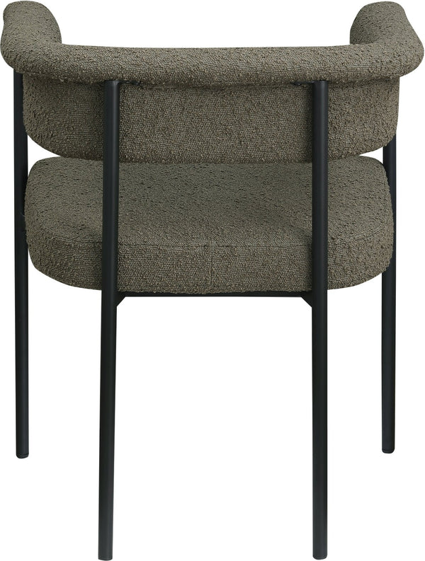 Meridian Furniture Malin Upholstered Dining Chair with Matte Black Iron Frame for Modern Rooms Olive Boucle Fabric 410Olive-C