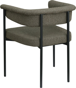 Meridian Furniture Malin Upholstered Dining Chair with Matte Black Iron Frame for Modern Rooms Olive Boucle Fabric 410Olive-C