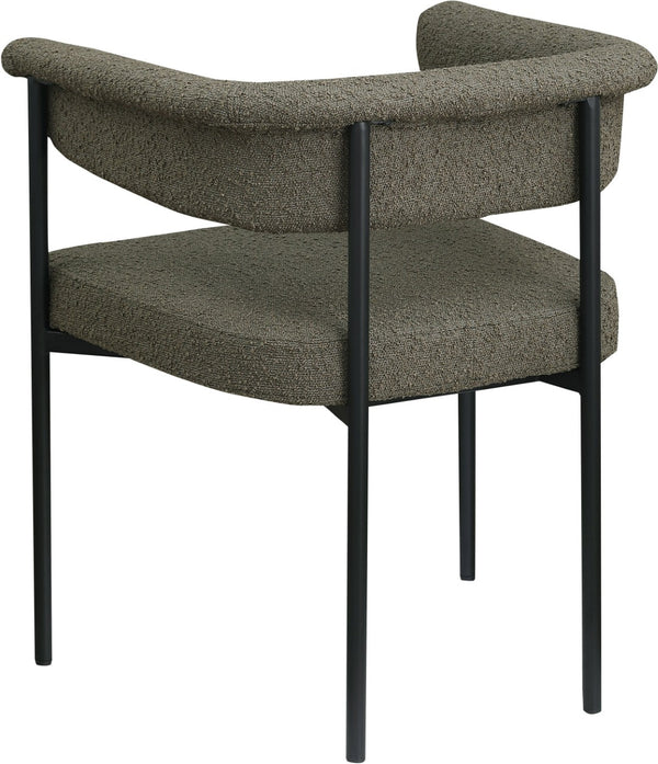 Meridian Furniture Malin Upholstered Dining Chair with Matte Black Iron Frame for Modern Rooms Olive Boucle Fabric 410Olive-C