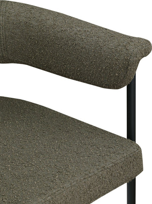 Meridian Furniture Malin Upholstered Dining Chair with Matte Black Iron Frame for Modern Rooms Olive Boucle Fabric 410Olive-C
