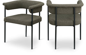 Meridian Furniture Malin Upholstered Dining Chair with Matte Black Iron Frame for Modern Rooms Olive Boucle Fabric 410Olive-C